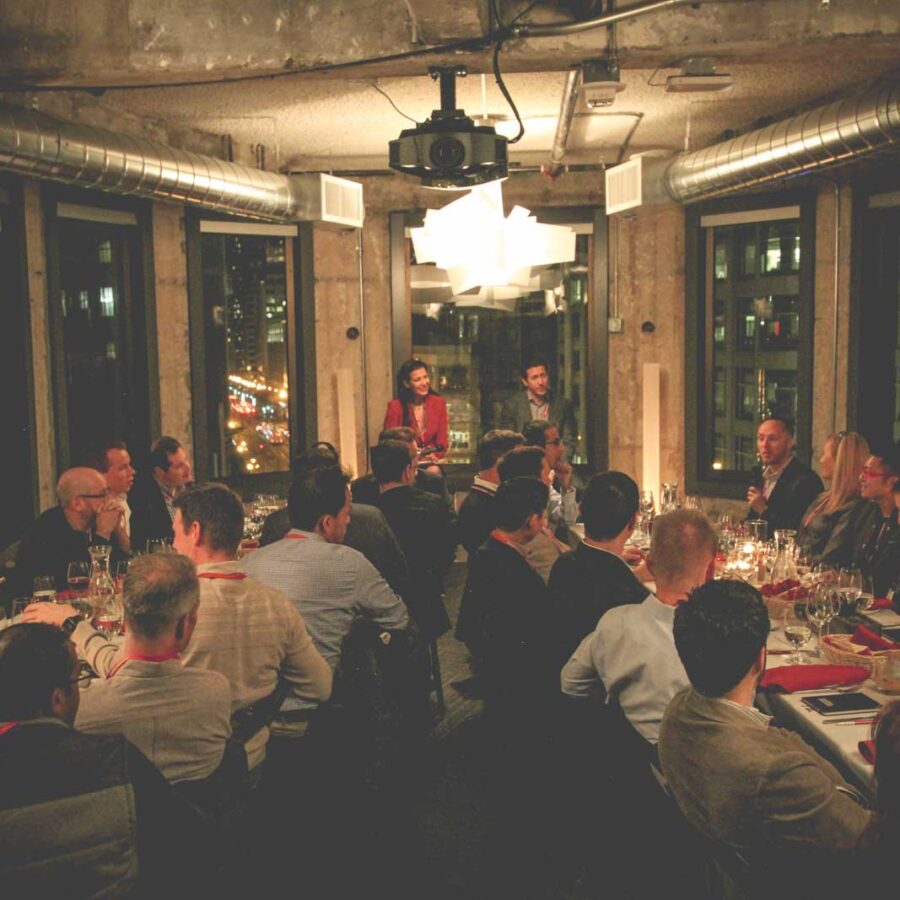 Fireside chat during intimate dinner and roundtable conversation